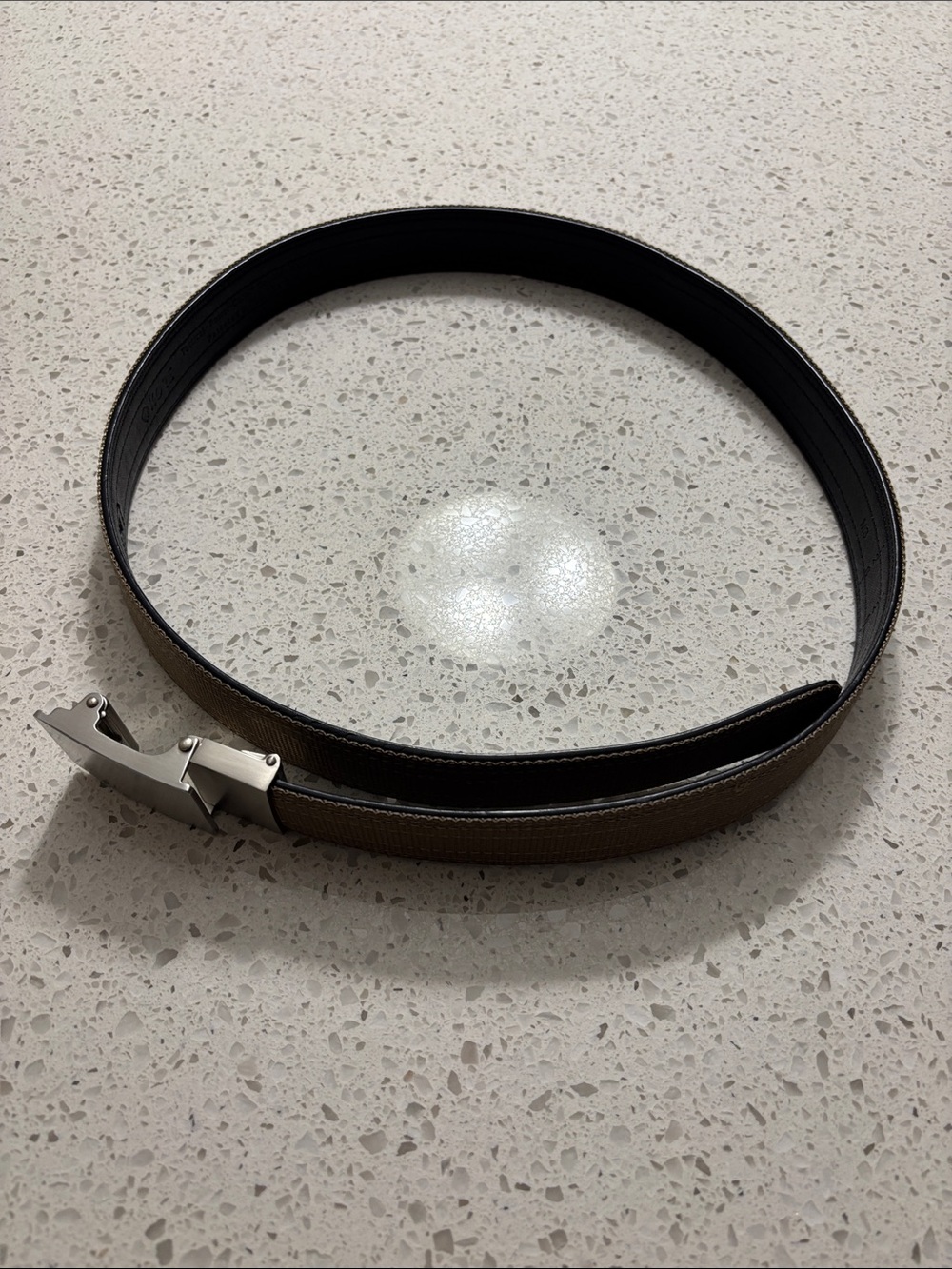 Men's Reversible Tan and Black Leather Belt with Silver Buckle